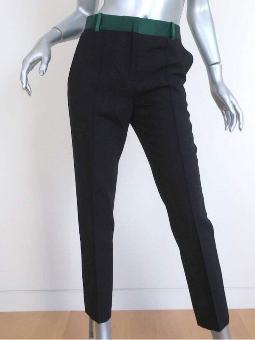 Celine Black Ankle Trousers with Green Waistband
